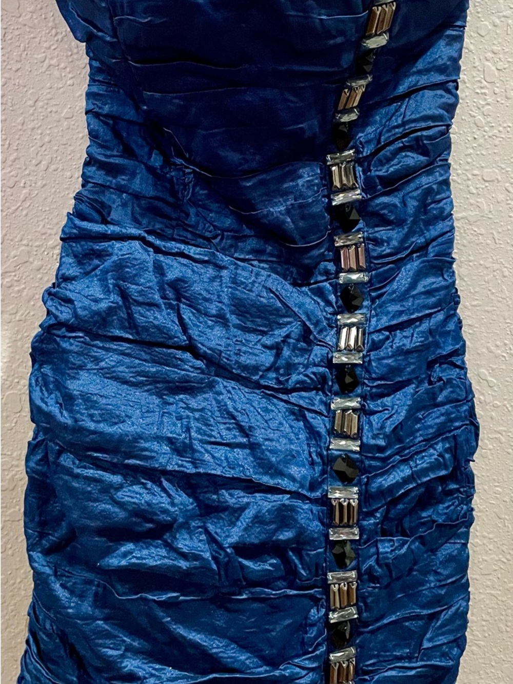 bebe Shiny Navy Satin Dress with Matching Zipper